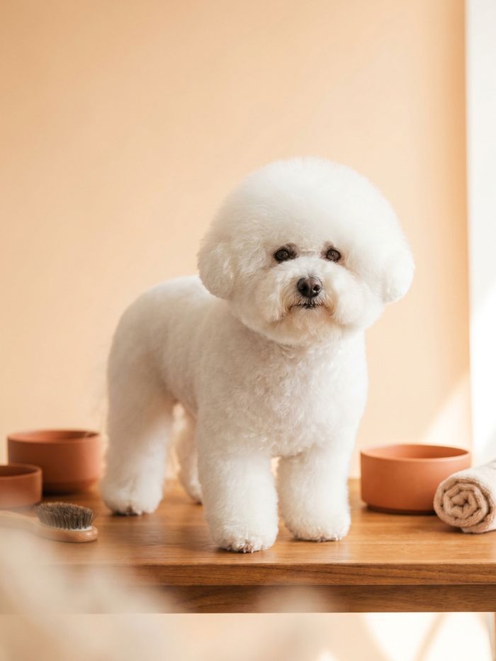 Bichón frisé con corte redondo a tijera